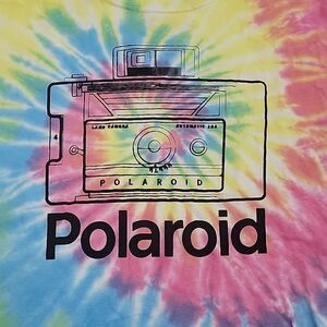 𝅺WOMENS Beautiful Tiedye Polaroid Semi Cropped Cotton Tee size XS Very Bright